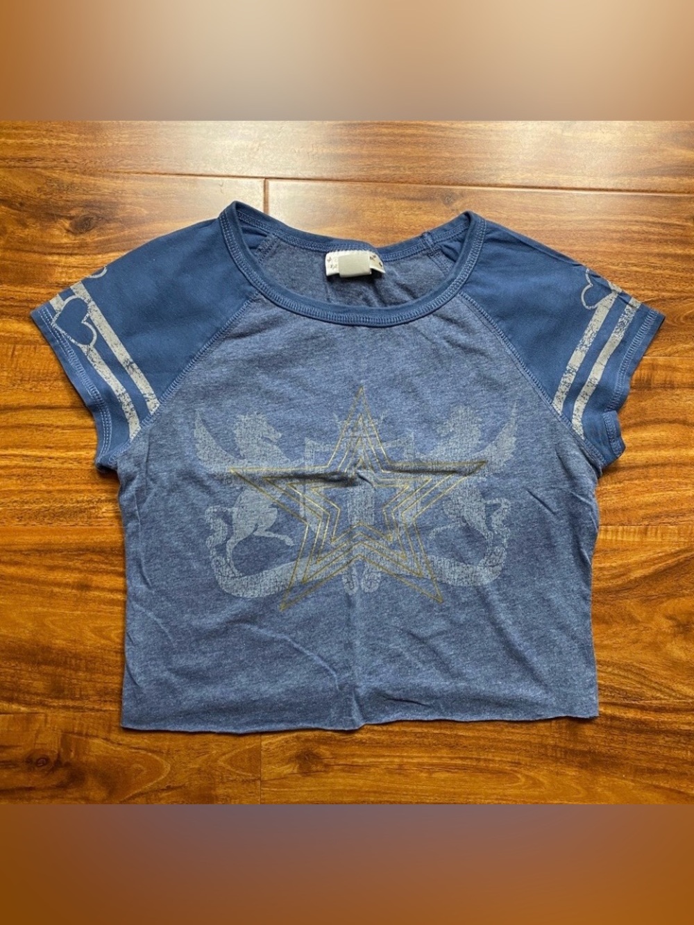 3/$25 Self Esteem Juniors Blue Crop T-Shirt Size Medium Casual Streetwear Girly